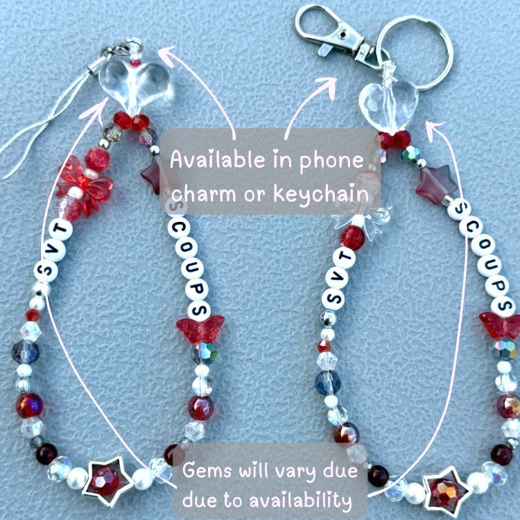 Kpop Bias Beaded Phone Charm lightstick charm, [Custom Name Keychain]