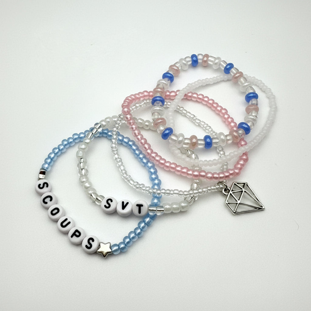 Seventeen Inspired Seed Bead Bracelet, Elastic Stack Friendship Bracelet