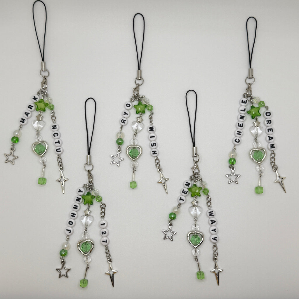 NCT 127, U, Wish, Dream, WayV light stick/ phone charm/ keychain - green/white