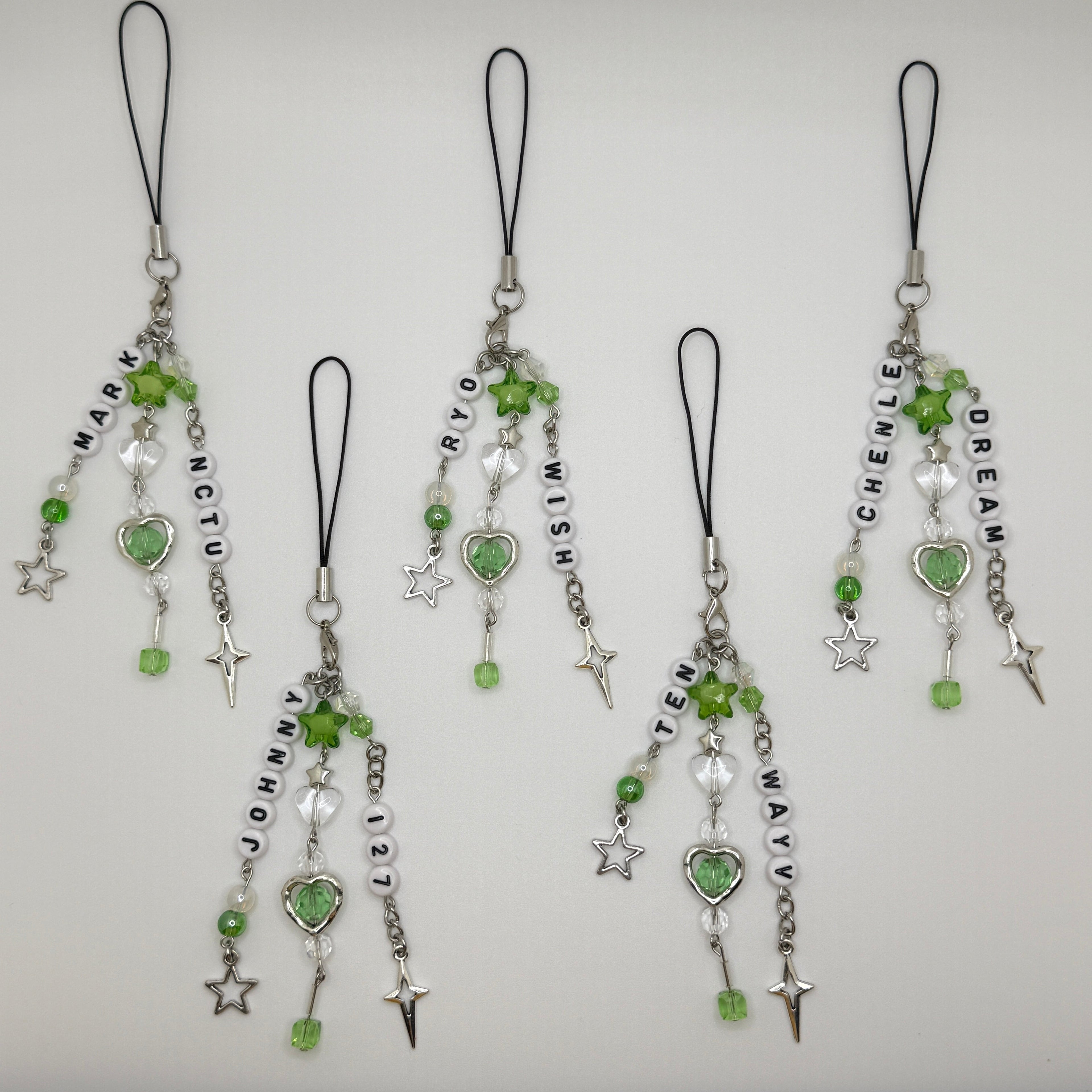 NCT 127, U, Wish, Dream, WayV light stick/ phone charm/ keychain - green/white
