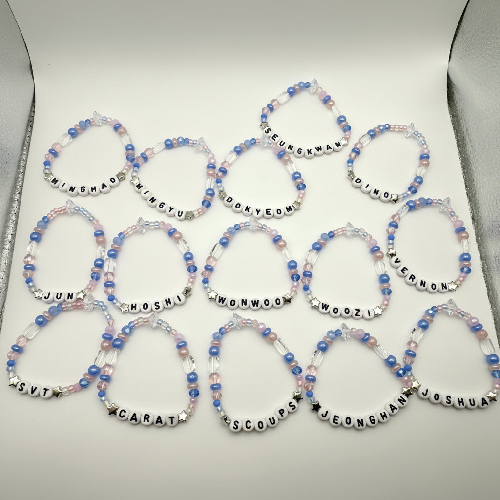 Seventeen Tour Inspired Friendship Bracelet, Seed Bead Crystal Bracelet, Pink Blue