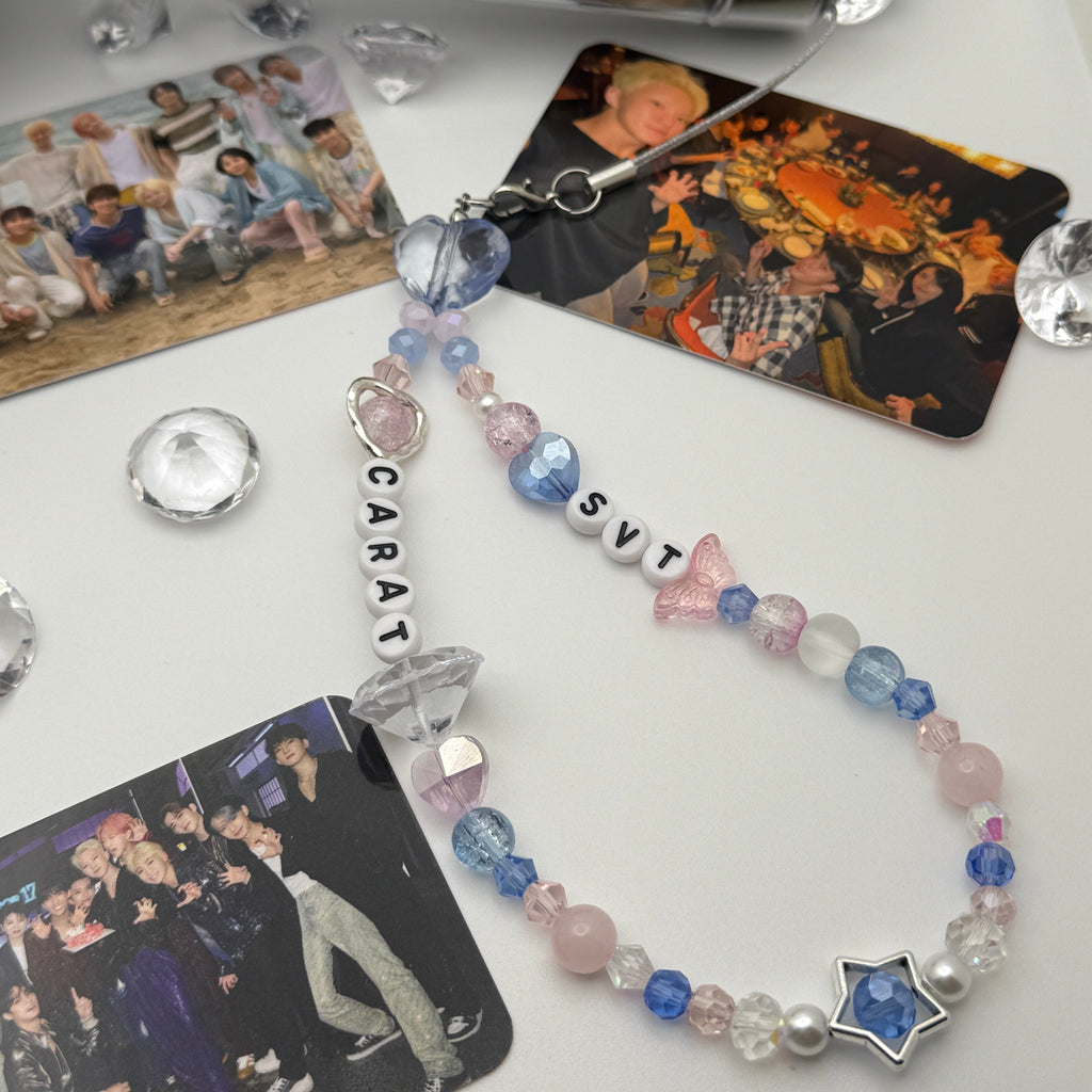 Seventeen Diamond Kpop Lightstick Charm, Rose Quartz Serenity Keychain