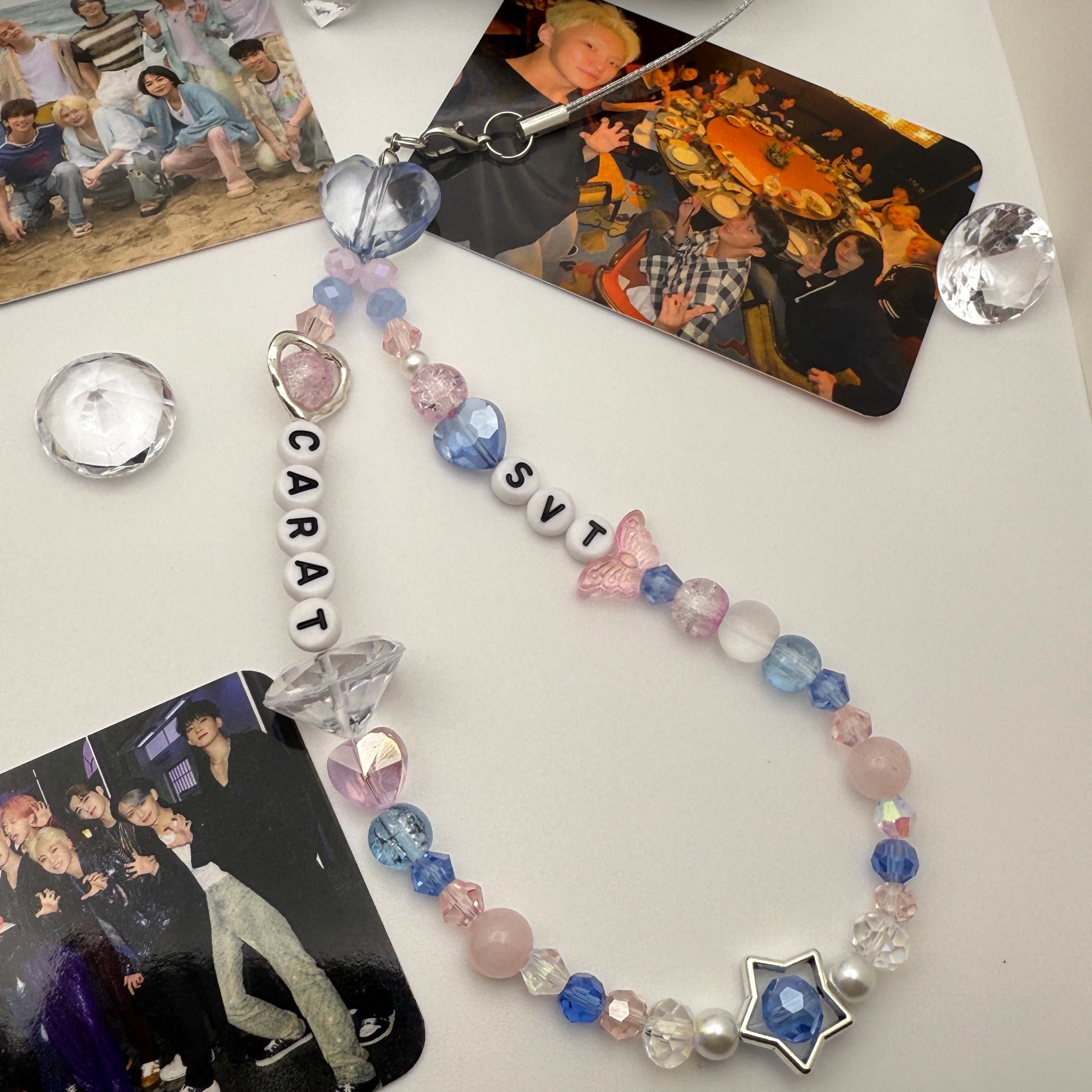 Seventeen Diamond Kpop Lightstick Charm, Rose Quartz Serenity Keychain