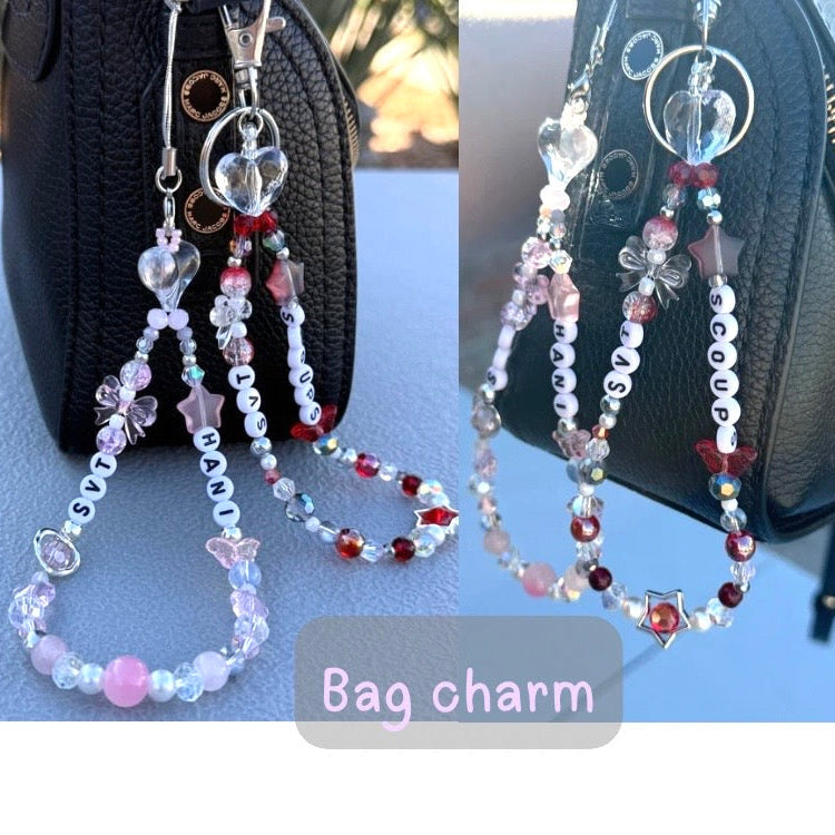 Kpop Bias Beaded Phone Charm lightstick charm, [Custom Name Keychain]
