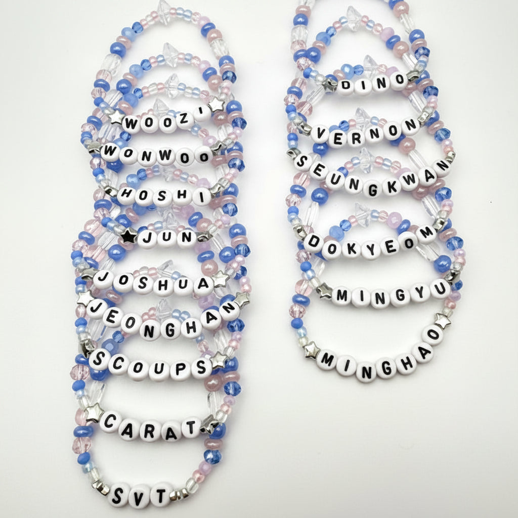 Seventeen Tour Inspired Friendship Bracelet, Seed Bead Crystal Bracelet, Pink Blue
