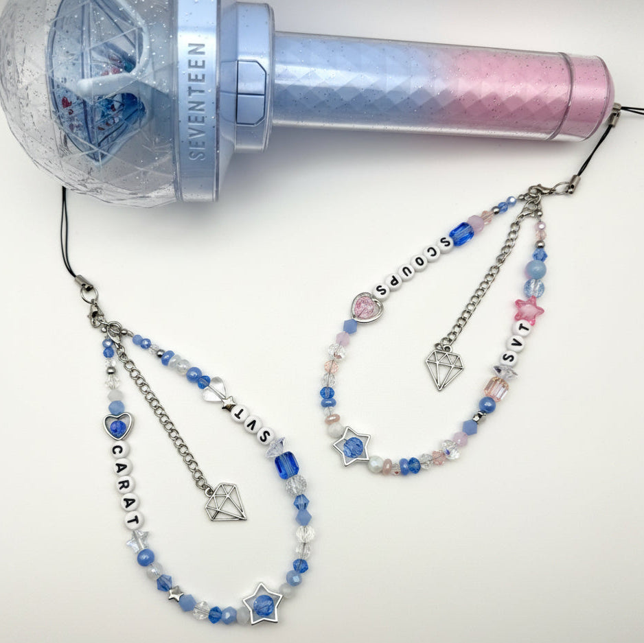 Seventeen Tour Inspired Wristlet Charm - Kpop Light Stick Keychain, Removable Diamond