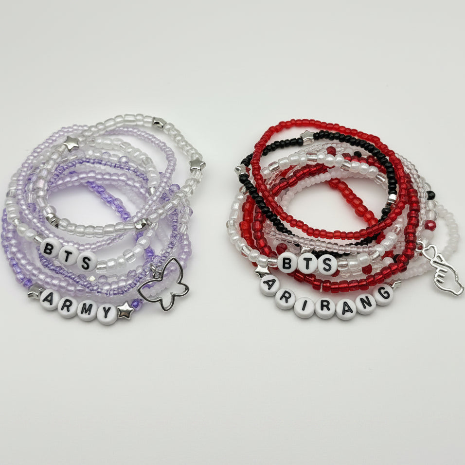 BTS Arirang Inspired Stack Seed Bead Elastic Bracelets (Army, Arirang Themed)
