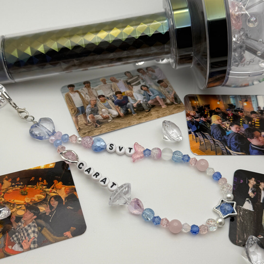 Seventeen Diamond Kpop Lightstick Charm, Rose Quartz Serenity Keychain