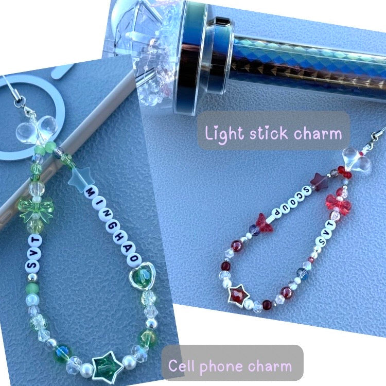 Kpop Bias Beaded Phone Charm lightstick charm, [Custom Name Keychain]