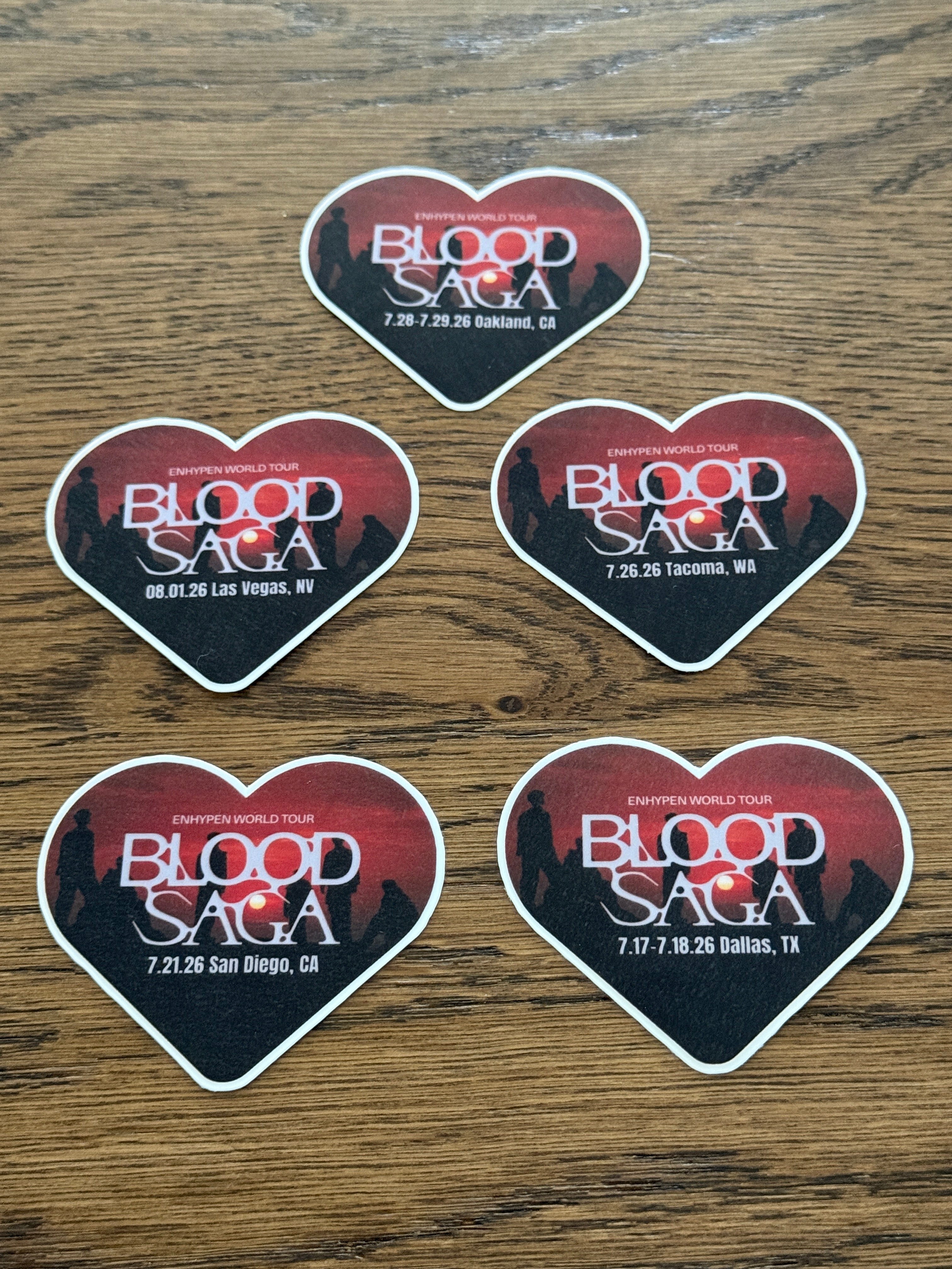 ENHYPEN Blood Saga Die Cut, Vinyl Laminated North America Tour Stop Stickers (Bulk Order)