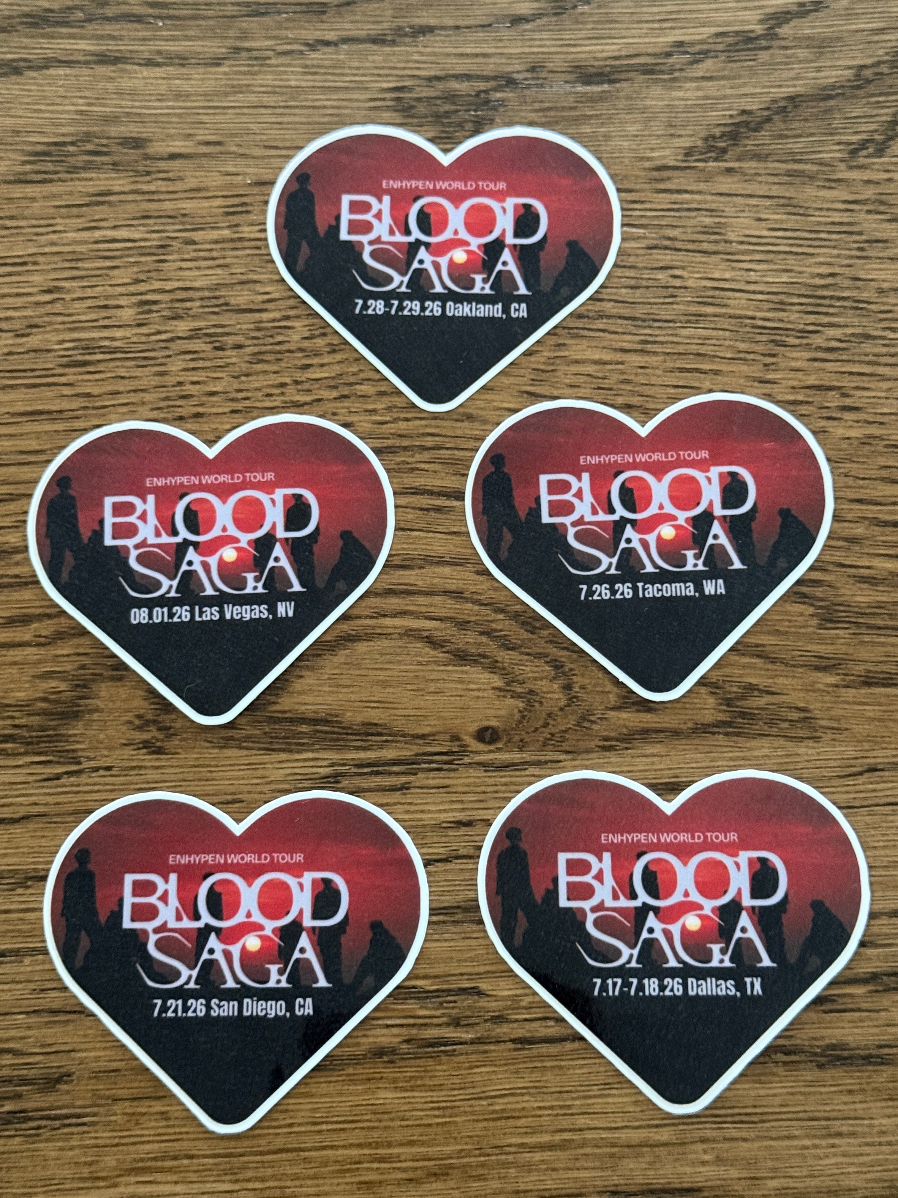 ENHYPEN Blood Saga Die Cut, Vinyl Laminated North America Tour Stop Stickers (Bulk Order)